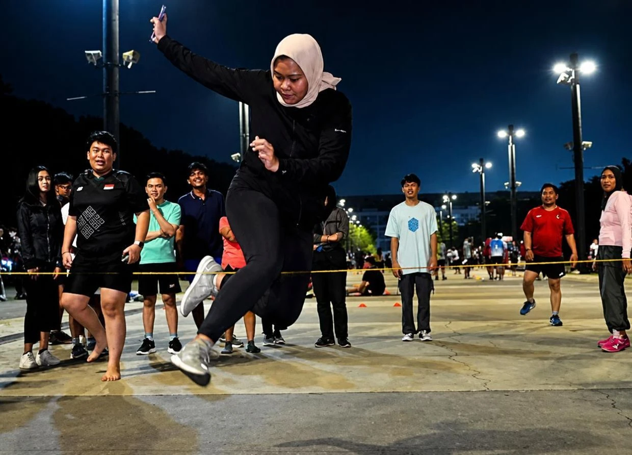 EVERY FRIDAY NIGHT, HUNDREDS OF JAKARTA ADULTS DITCH HAPPY HOUR TO PLAY JUMP ROPE IN A PARKING LOT 